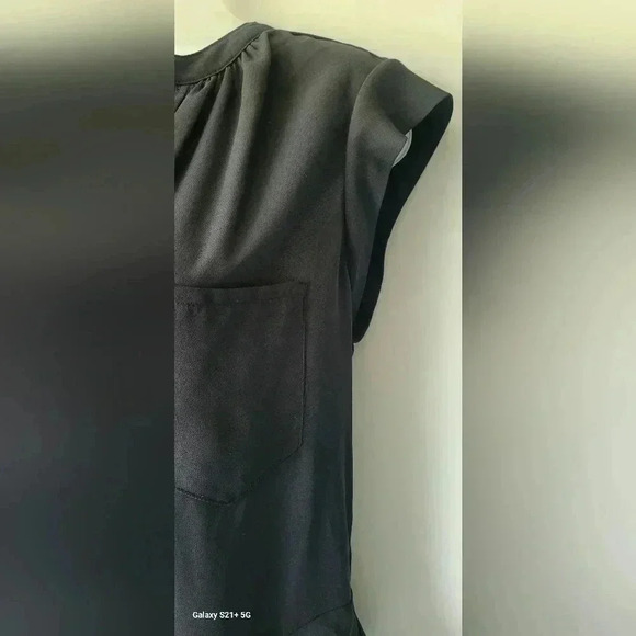 Size SM, MOSSIMO Black Drop Waist Chiffon Top, Ruffle Bottom, Ruffle Cap Sleeves - Picture 10 of 12